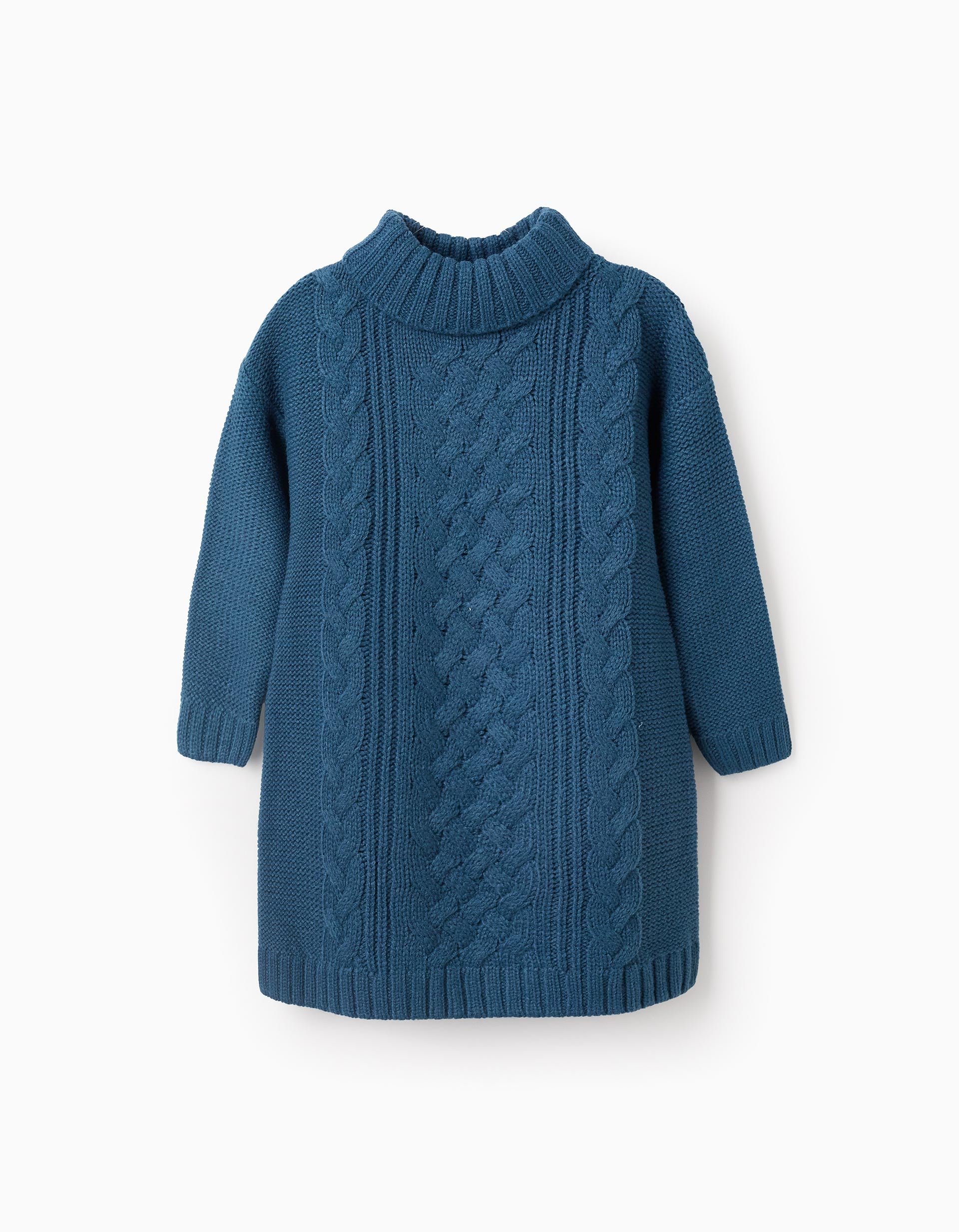 Knitted Dress with Mock Neck for Girls, Turquoise