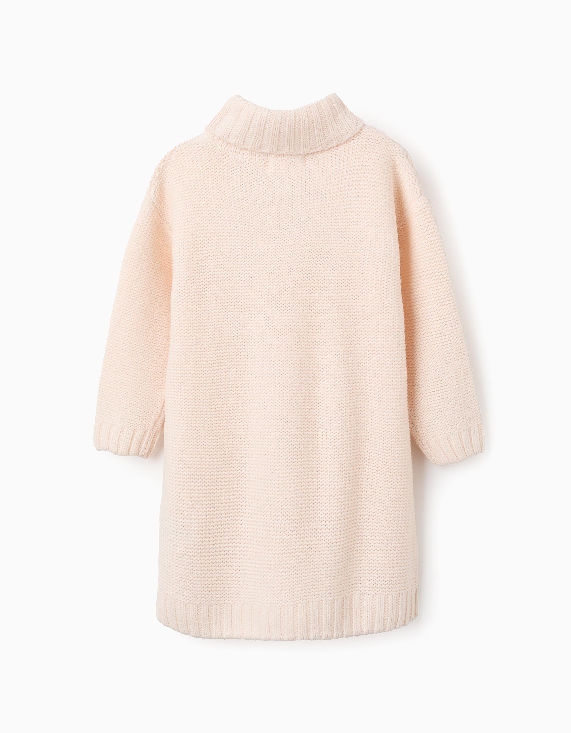 Knitted Dress with Mock Neck for Girls, Beige