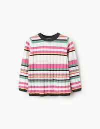Camisola Canelada às Riscas para Menina, Multicolor