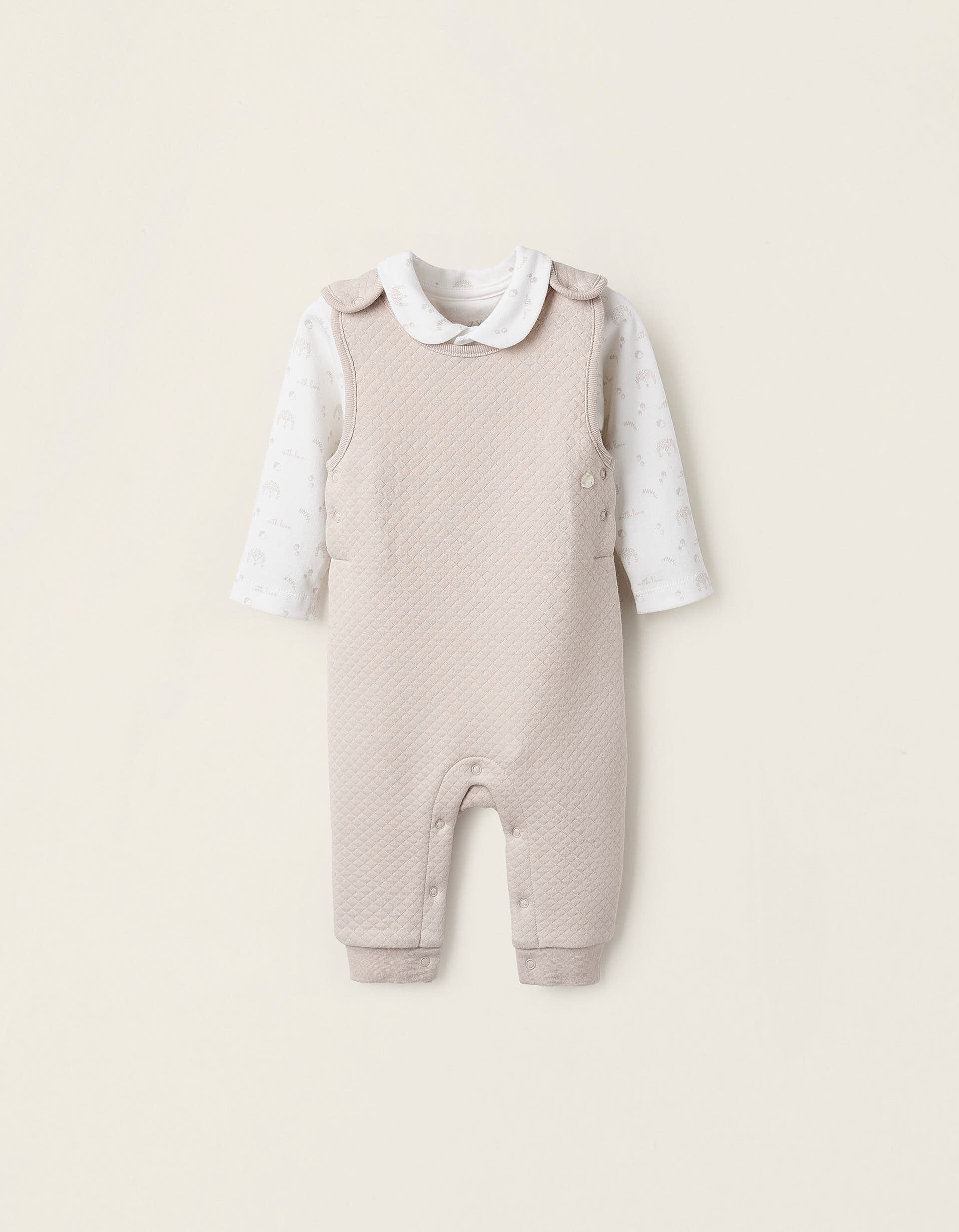 Bodysuit + Waffle Jumpsuit for Newborns, White/Beige