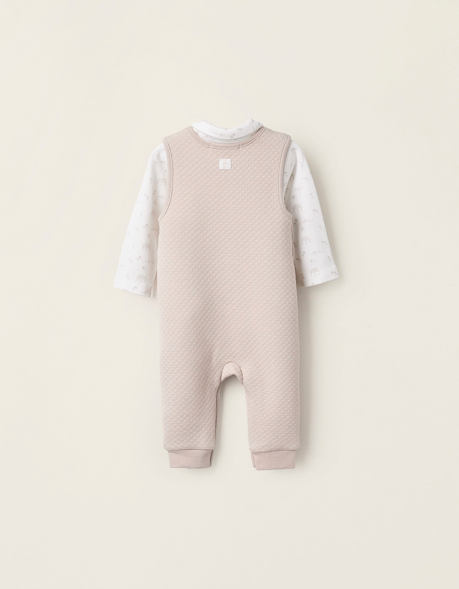 Bodysuit + Waffle Jumpsuit for Newborns, White/Beige