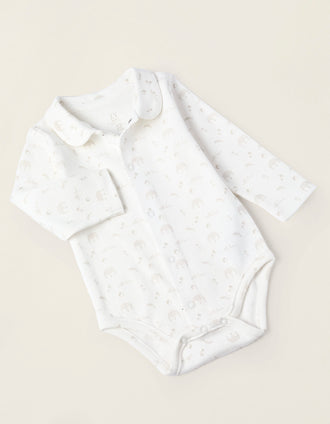 Body + Mono de Gofre para Recién Nacido, Blanco/Beige