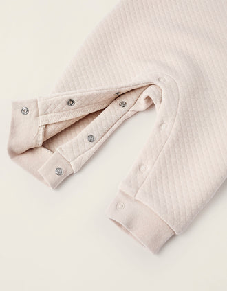 Body + Mono de Gofre para Recién Nacido, Blanco/Beige