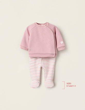 Conjunto Térmico para Recién Nacida 'Rayas', Rosa/Blanco