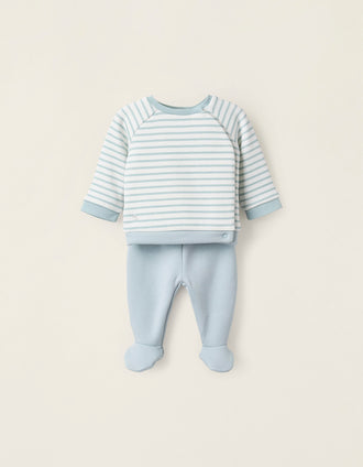Conjunto Térmico para Recém-Nascido 'Riscas', Azul/Branco