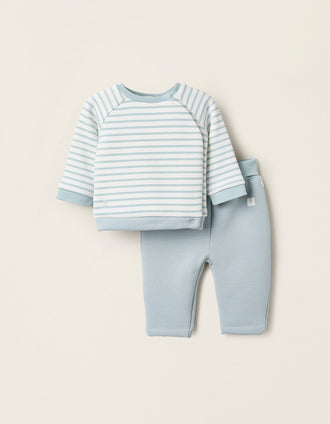 Conjunto Térmico para Recém-Nascido 'Riscas', Azul/Branco
