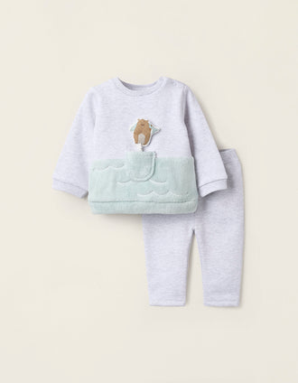 Sudadera + Pantalón Perchado para Recién Nacido 'Castor', Gris/Verde