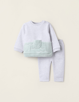 Sudadera + Pantalón Perchado para Recién Nacido 'Castor', Gris/Verde