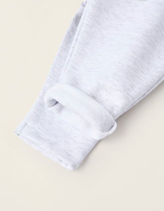 Sweat + Calças Cardados para Recém-Nascido 'Castor', Cinza/Verde