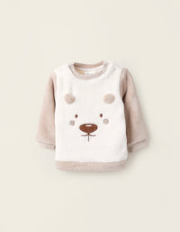 Pull en Maille avec Effet Thermique pour Nouveau-née, Blanc/Beige