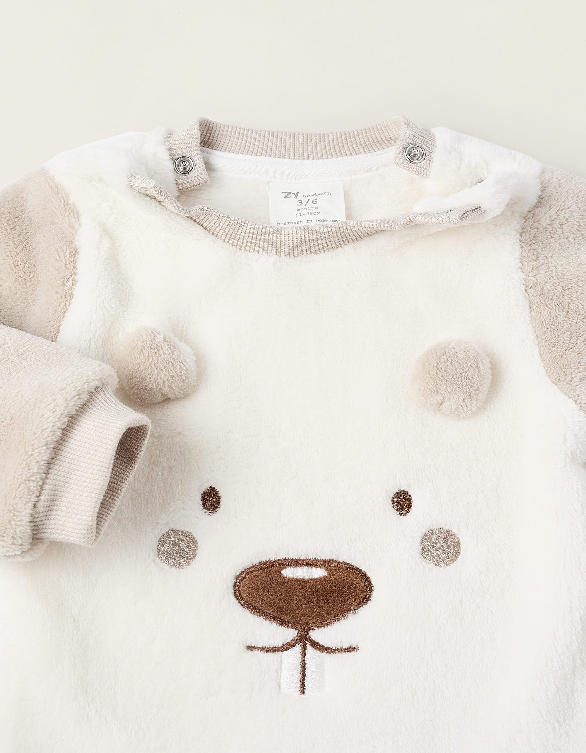 Plush Jumper with Thermal Fleece for Newborns, White/Beige