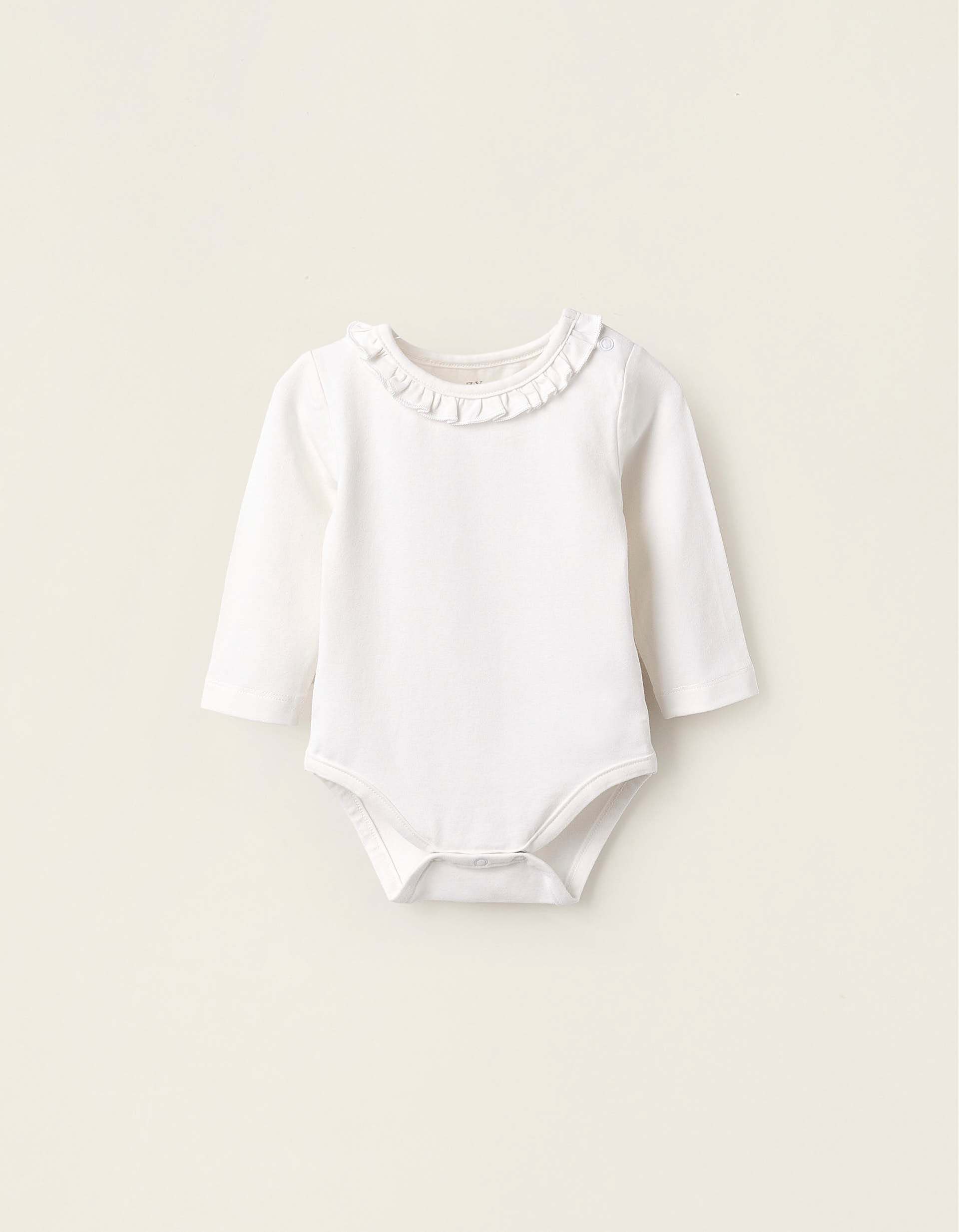 Bodysuit with Frills for Newborn Girls, White