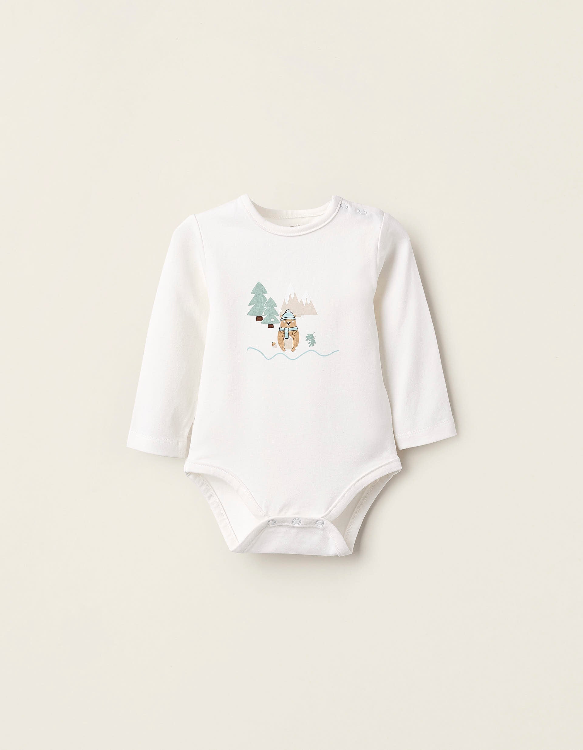 Bodysuit with Print for Newborns 'Beaver', White