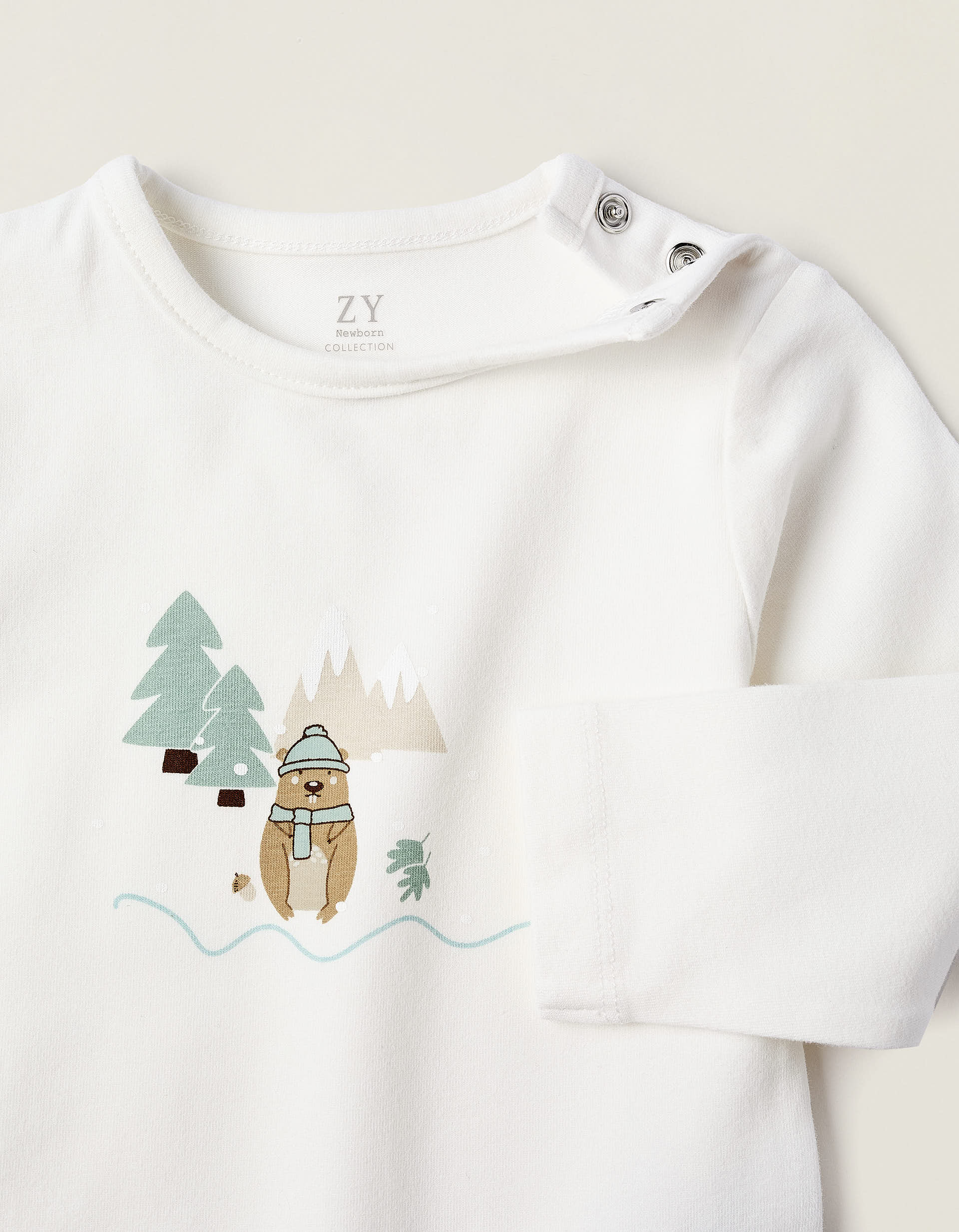 Bodysuit with Print for Newborns 'Beaver', White