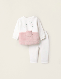 Sweatshirt + Footed Trousers for Newborn Girls 'Beaver', Grey/Pink
