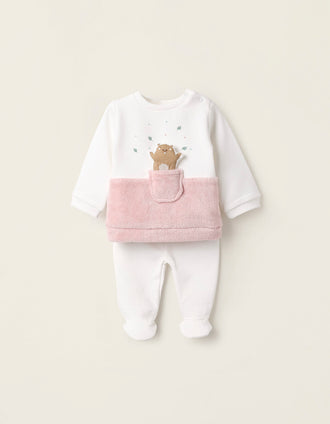 Sudadera + Pantalón Perchado para Recién Nacida 'Castor', Gris/Rosa