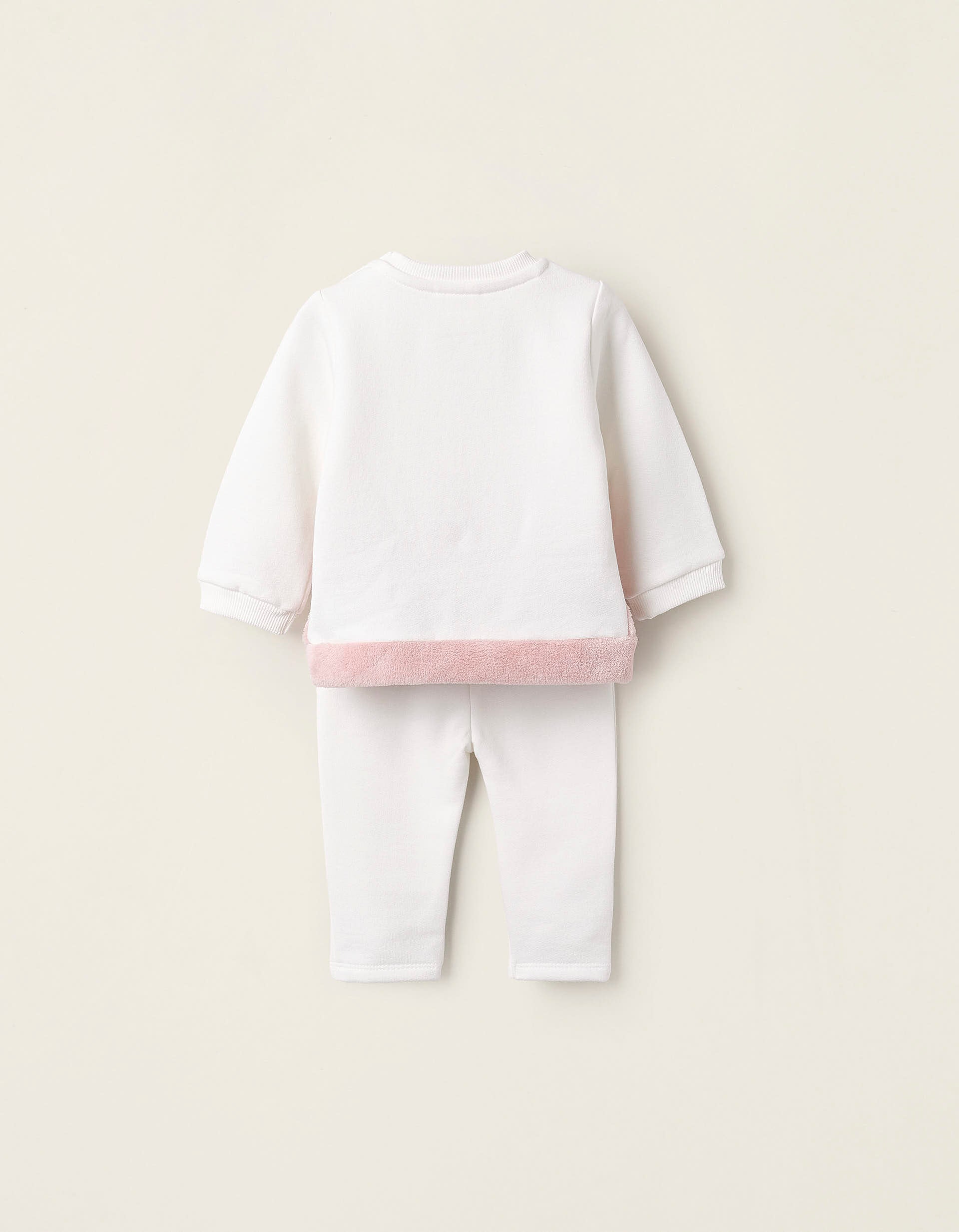 Sweatshirt + Footed Trousers for Newborn Girls 'Beaver', Grey/Pink