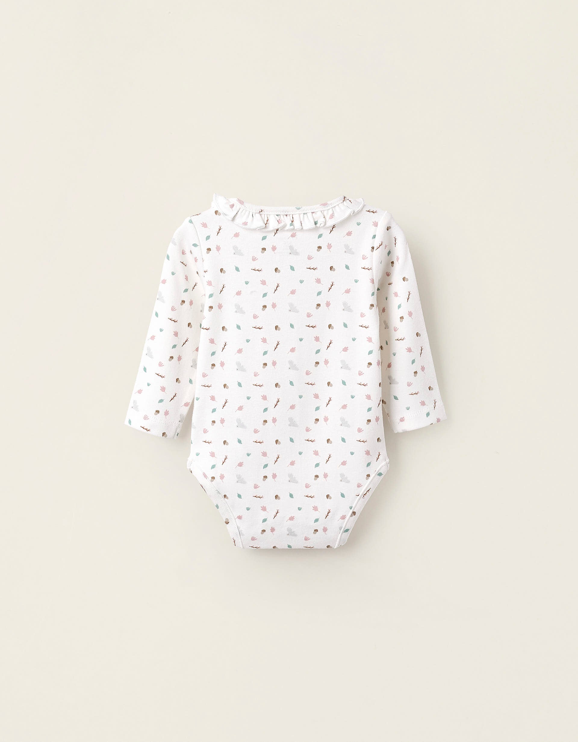 Cotton Bodysuit with Motif for Newborn Girls, White