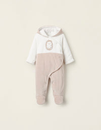 Grenouillère Rembourrée en Velours pour Bébé 'Hérisson', Blanc/Beige