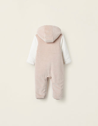 Pelele Acolchado de Terciopelo para Bebé 'Erizo', Blanco/Beige