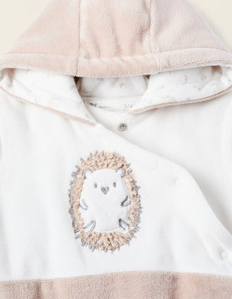 Pelele Acolchado de Terciopelo para Bebé 'Erizo', Blanco/Beige