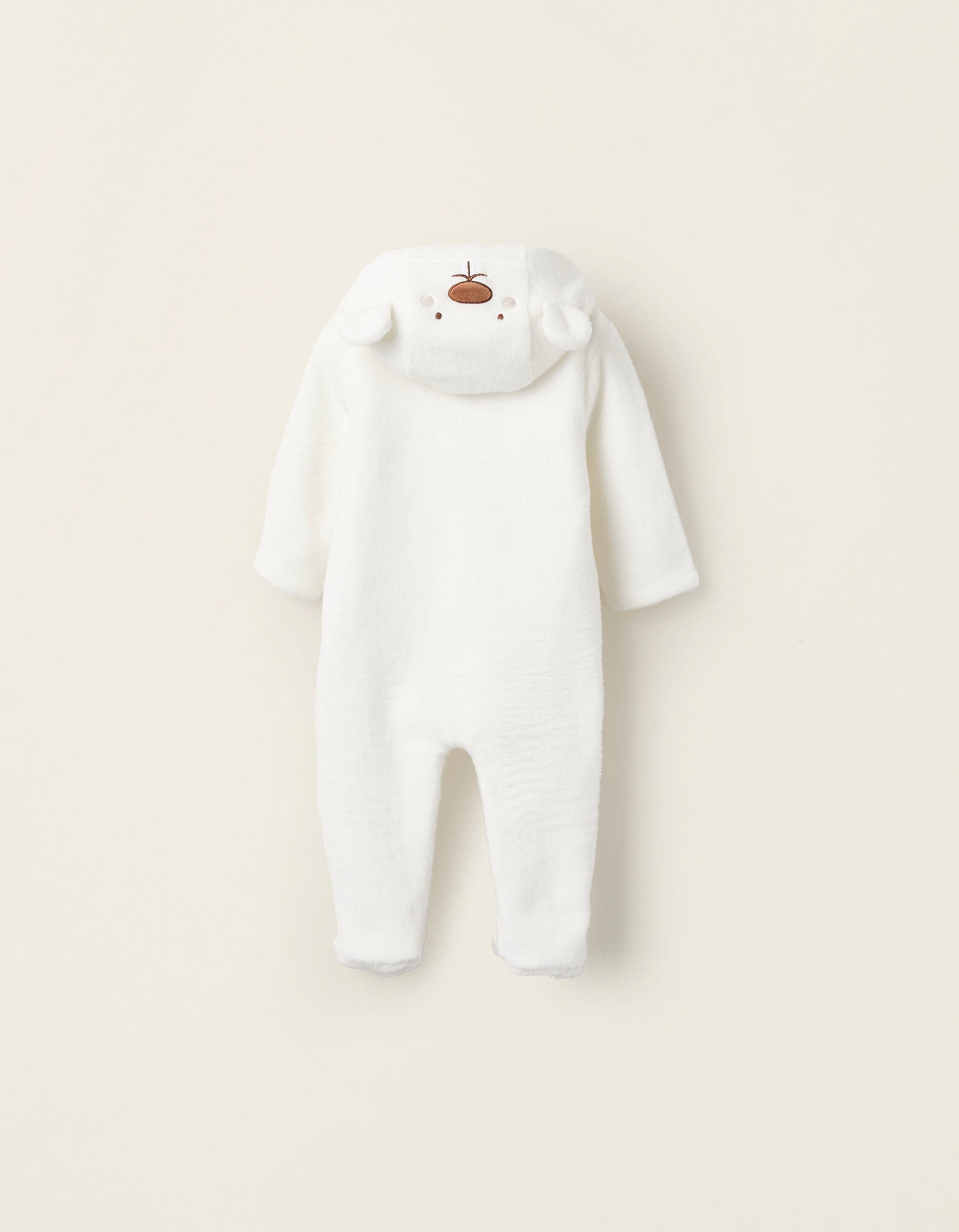 Fleece Sleepsuit With Hood and 3D Ears for Newborns, White