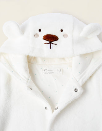 Fleece Sleepsuit With Hood and 3D Ears for Newborns, White