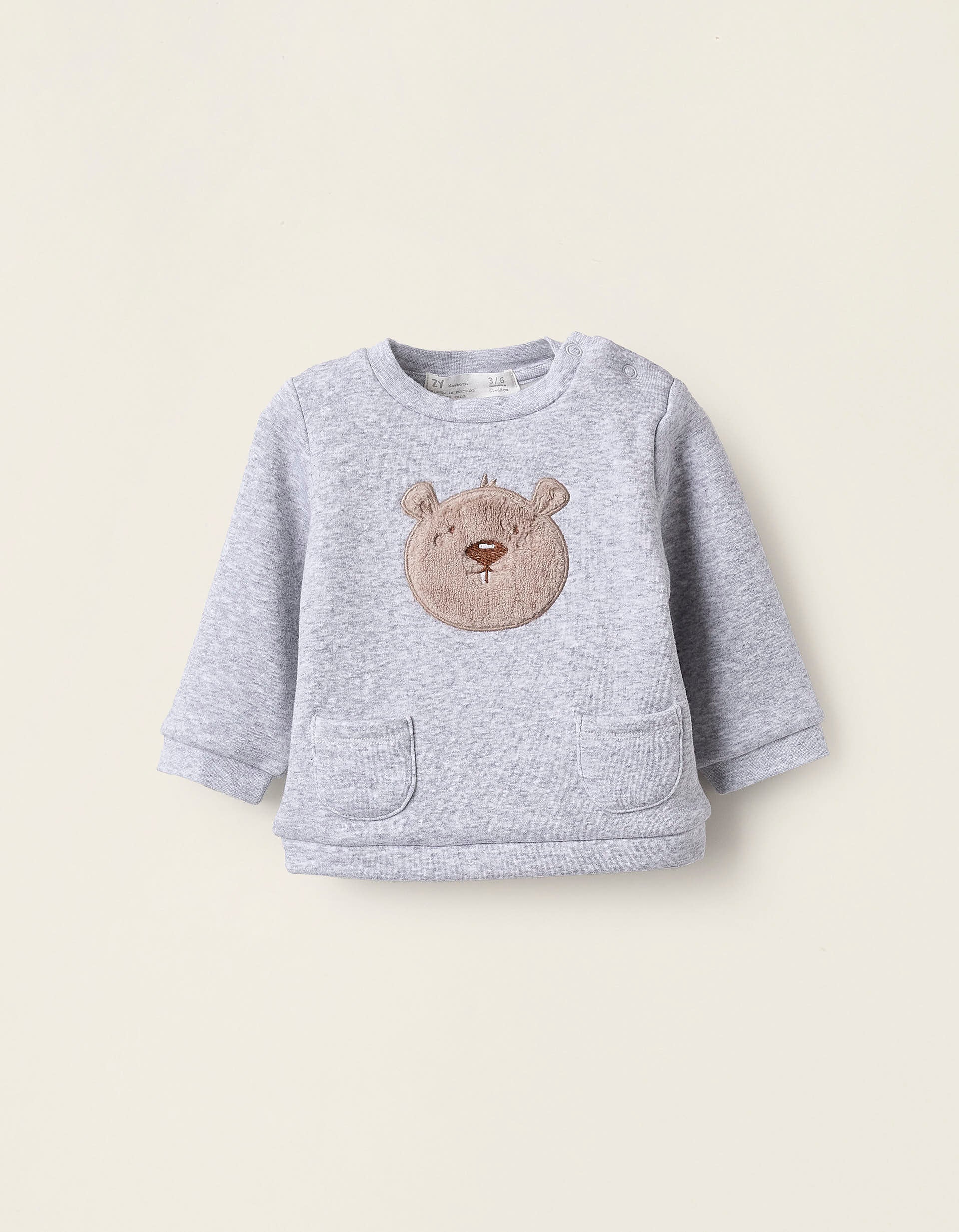 Thermal Fleece Sweatshirt for Newborns 'Bear', Grey