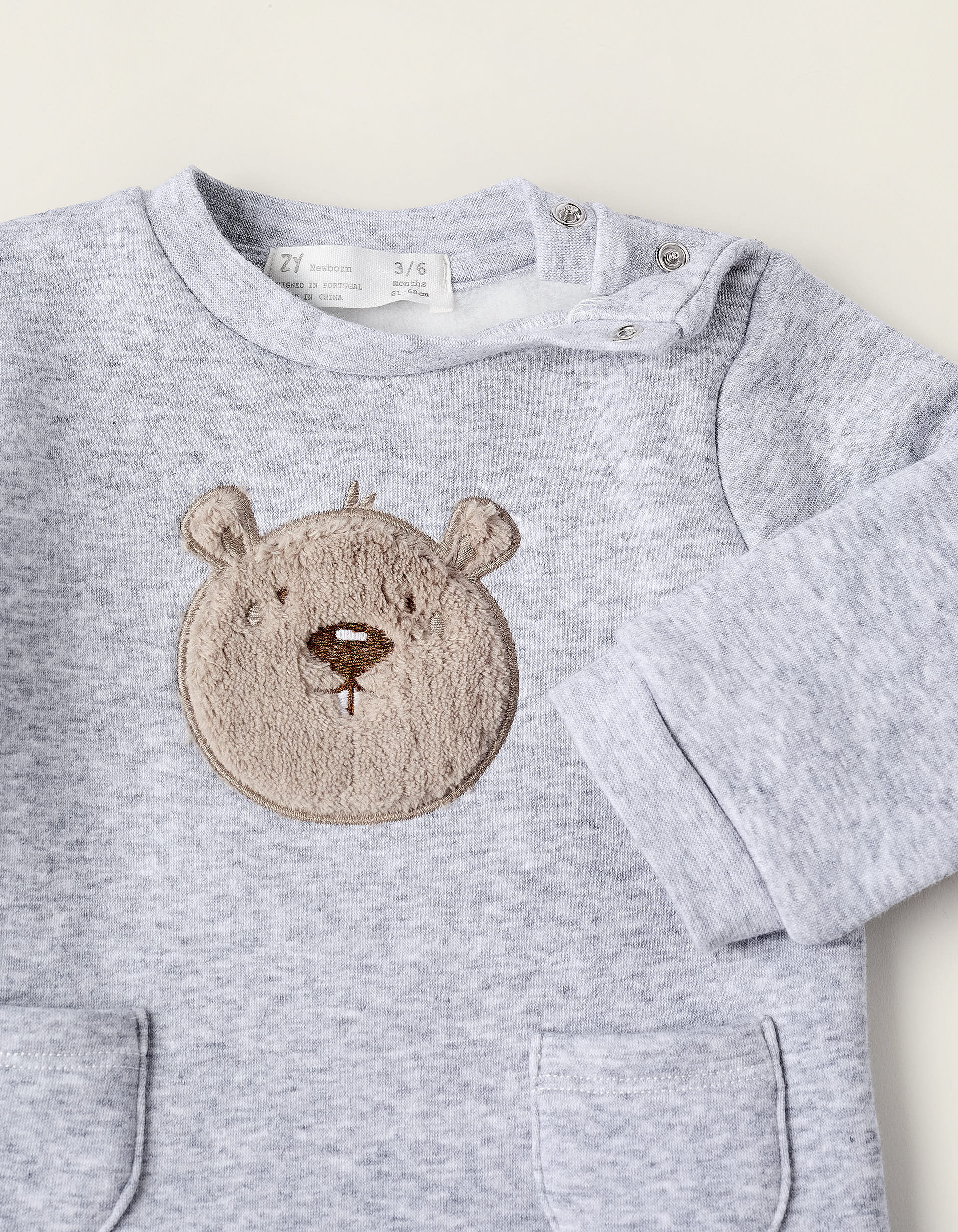 Thermal Fleece Sweatshirt for Newborns 'Bear', Grey