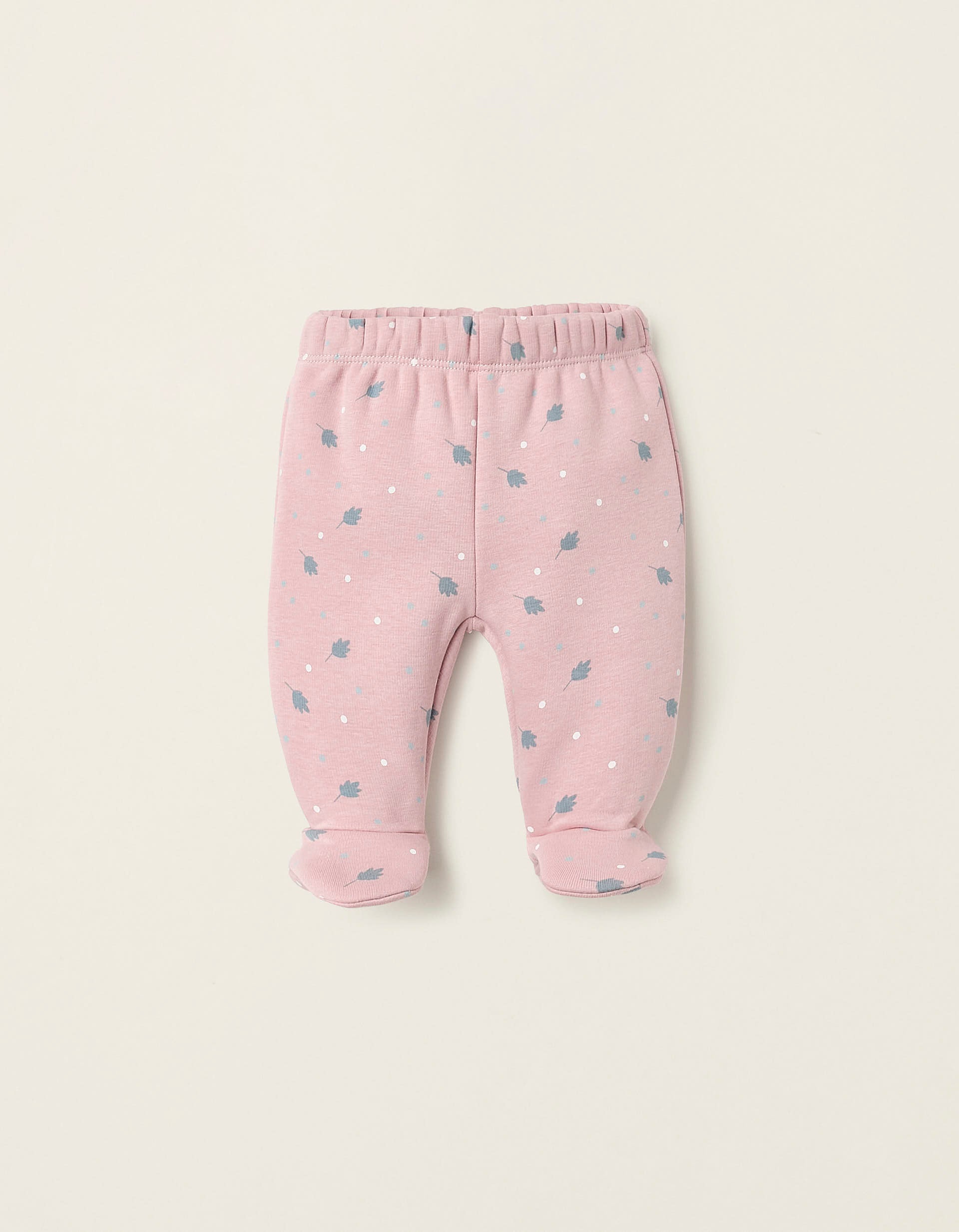 Thermal Effect Trousers for Newborn Girls 'Leaves & Dots', Pink