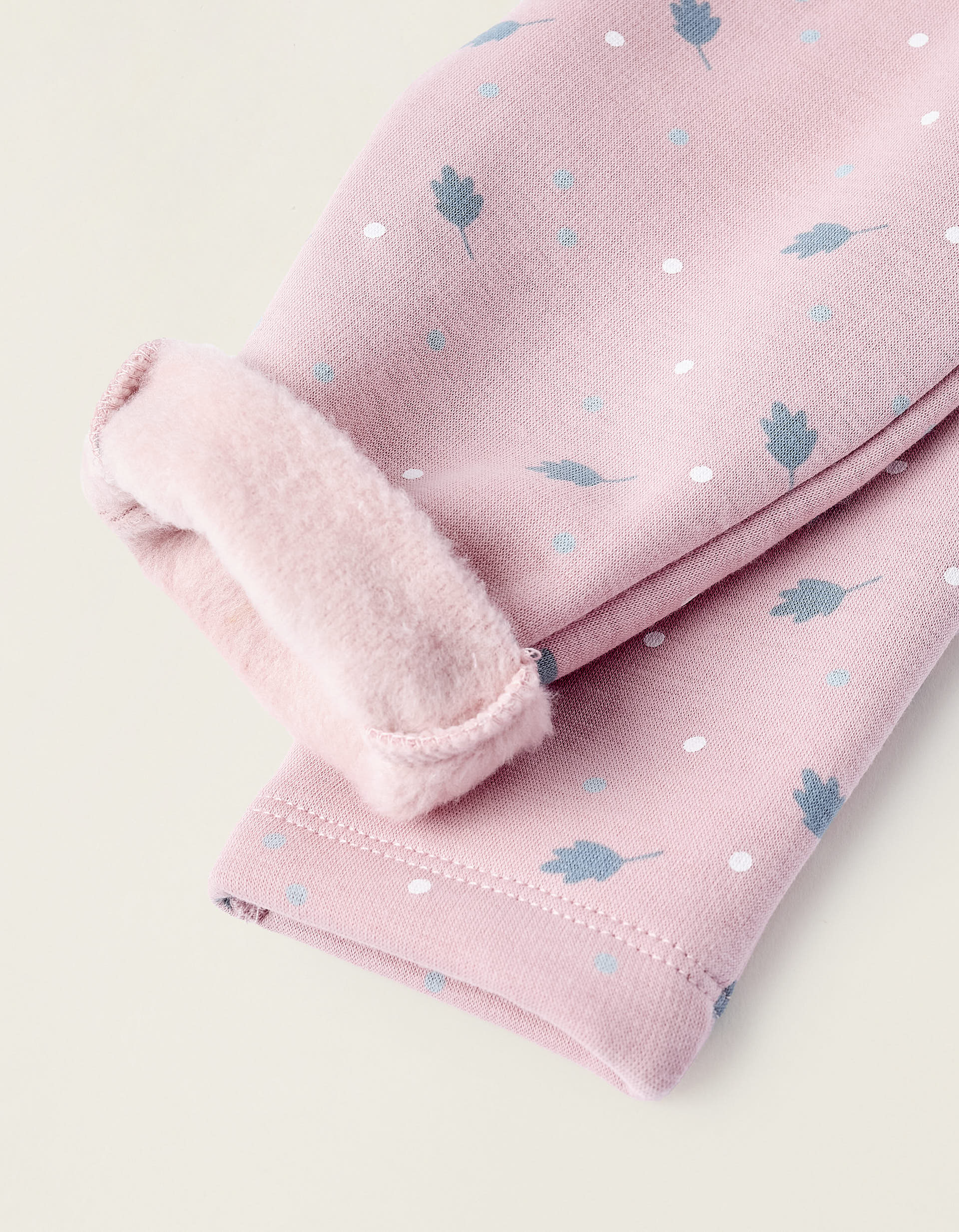 Thermal Effect Trousers for Newborn Girls 'Leaves & Dots', Pink