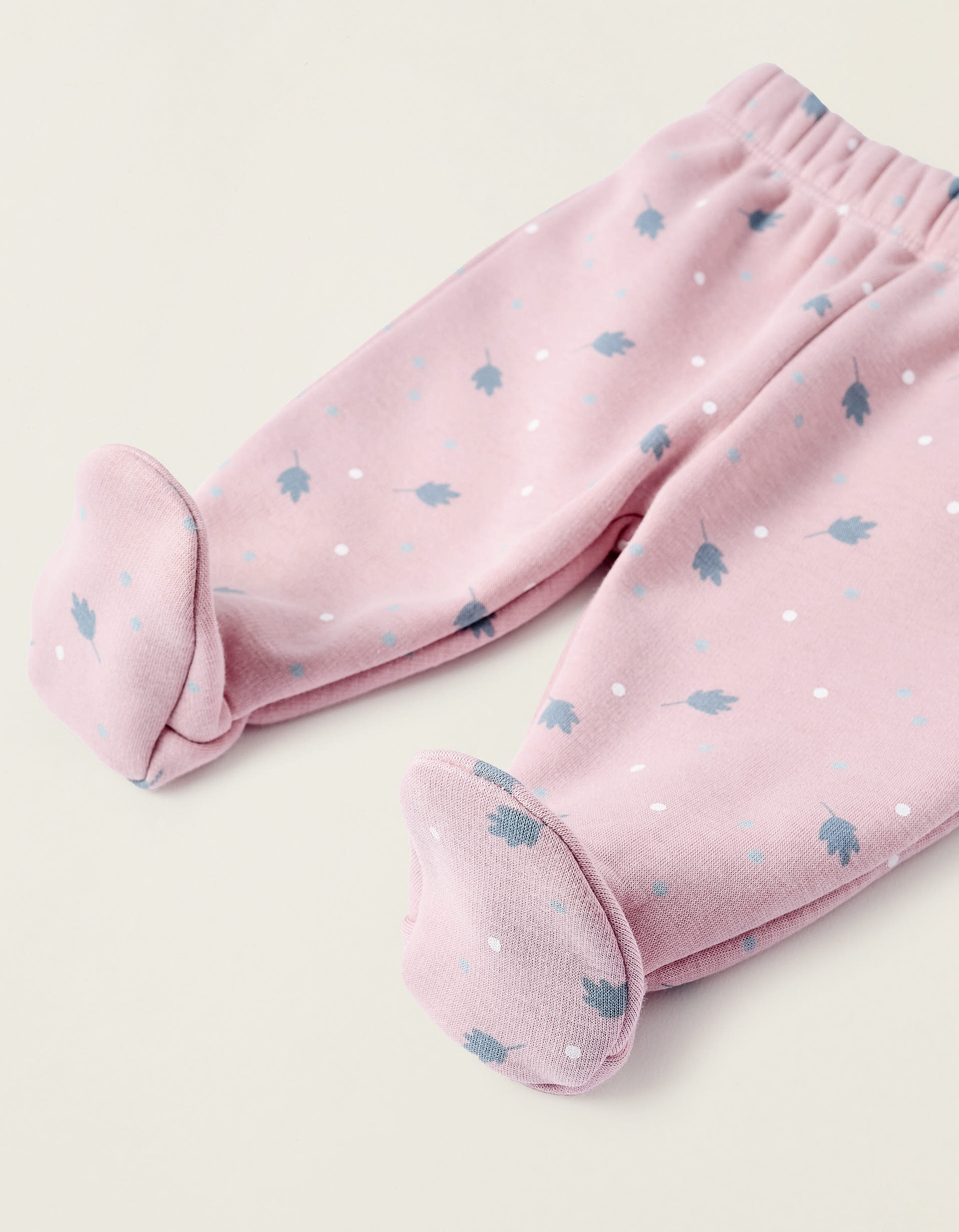 Thermal Effect Trousers for Newborn Girls 'Leaves & Dots', Pink