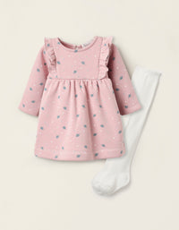 Vestido Perchado + Leotardos para Bebé Niña, Rosa/Blanco