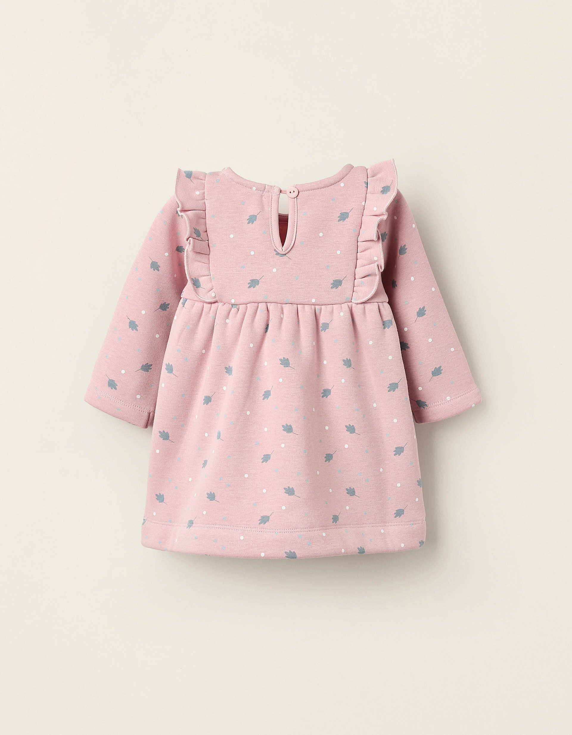 Robe + Collants pour Bébé Fille 'Pois & Feuilles', Rose/Blanc