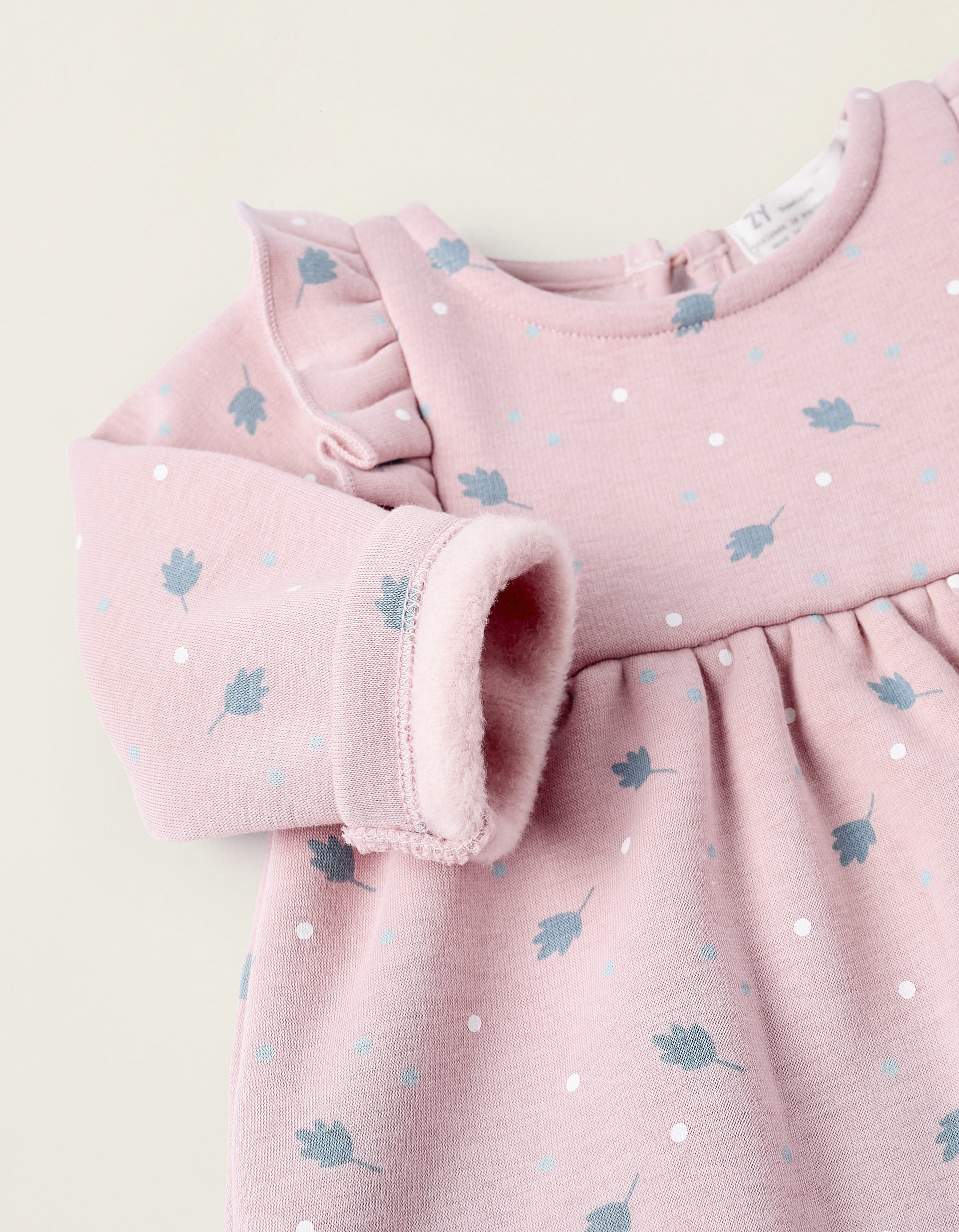 Robe + Collants pour Bébé Fille 'Pois & Feuilles', Rose/Blanc