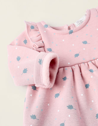 Vestido Cardado + Collants para Bebé Menina, Rosa/Branco