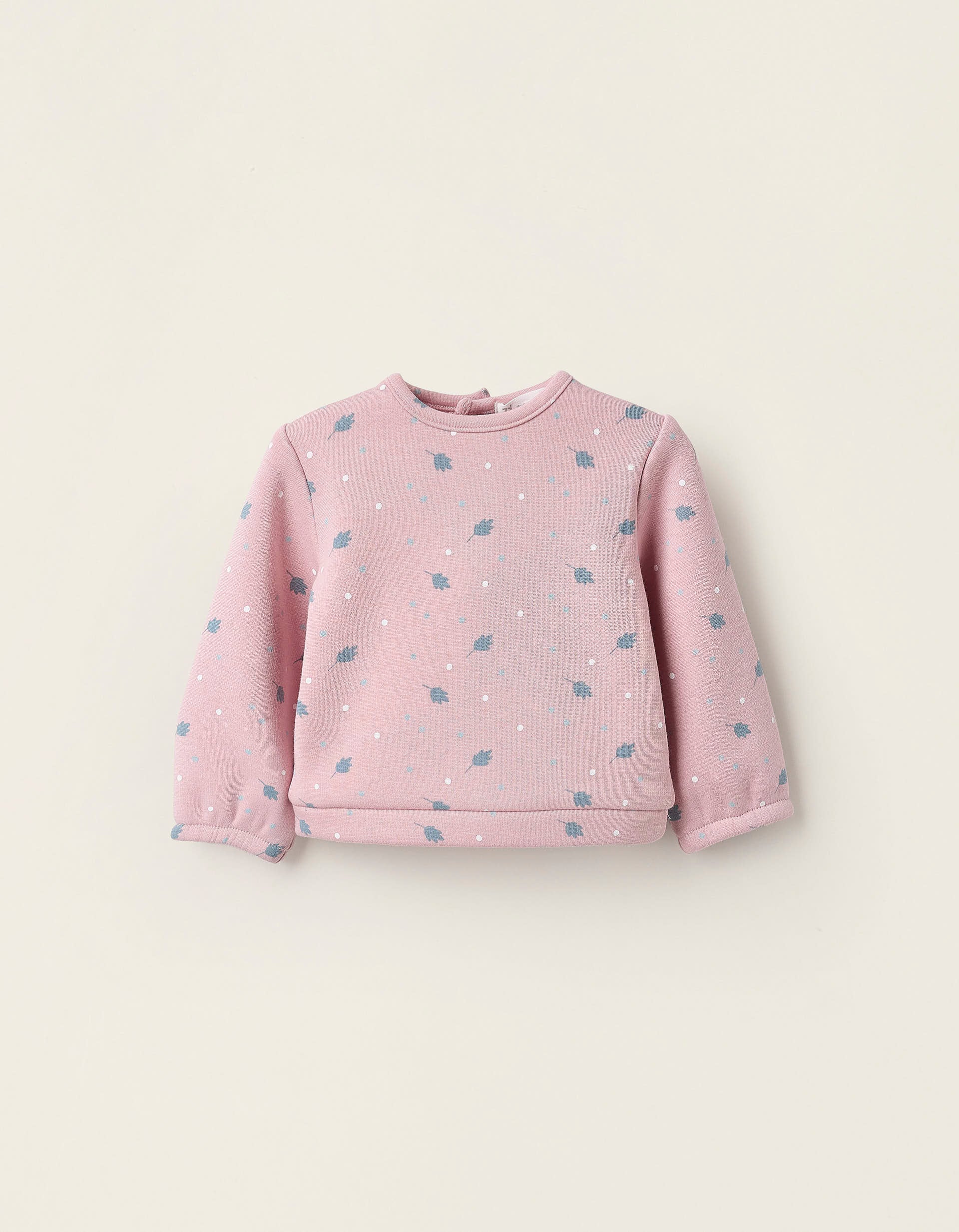 Fleece Sweatshirt for Newborn Girls 'Leaves', Pink