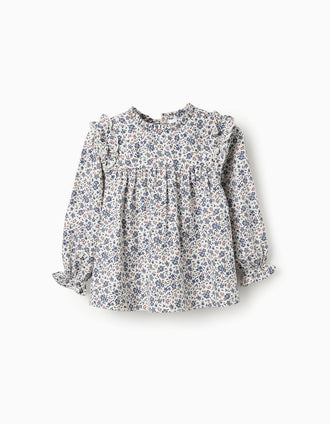 Blusa floral en Algodón para Bebé Niña, Blanco/Azul/Rojo