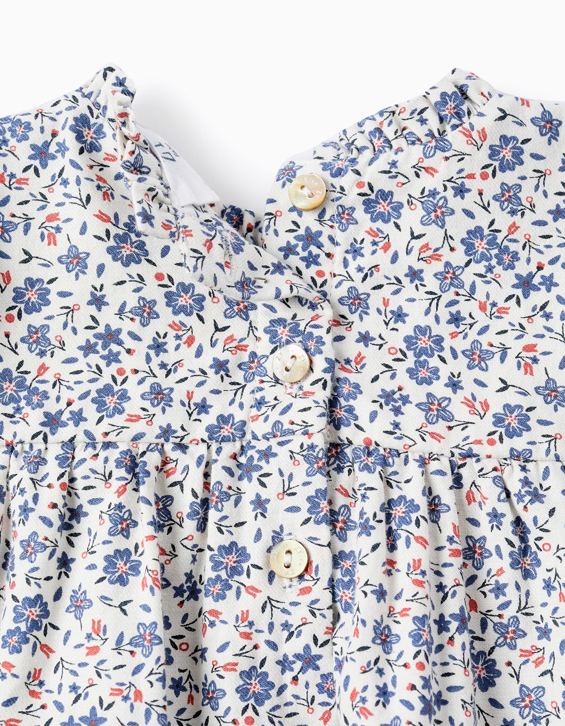 Floral Cotton Blouse for Baby Girls, White/Blue/Red