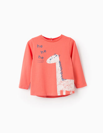 Camiseta de Manga Larga de Algodón para Bebé Niña 'Jirafa', Naranja