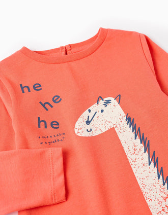 Camiseta de Manga Larga de Algodón para Bebé Niña 'Jirafa', Naranja