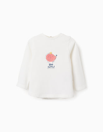Camiseta de Manga Larga para Bebé Niña 'Erizo', Blanco