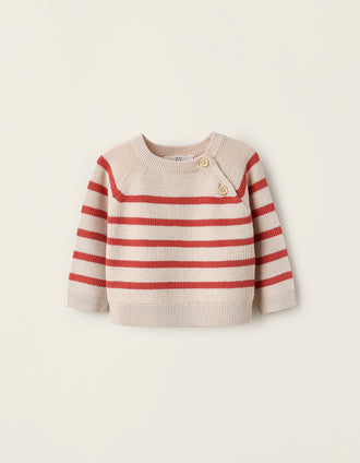 Jersey de Punto a Rayas para Recién Nacido, Beige/Naranja