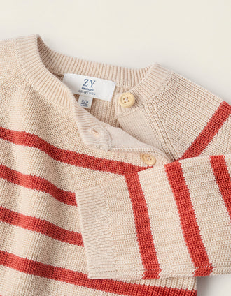 Jersey de Punto a Rayas para Recién Nacido, Beige/Naranja
