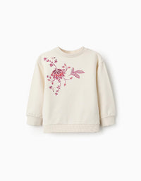 Sweat en Maille avec Broderies pour Fille, Blanc/Rose