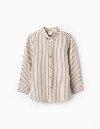 Camisa de Algodón a Rayas para Niño, Beige