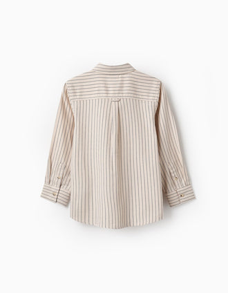 Camisa de Algodón a Rayas para Niño, Beige