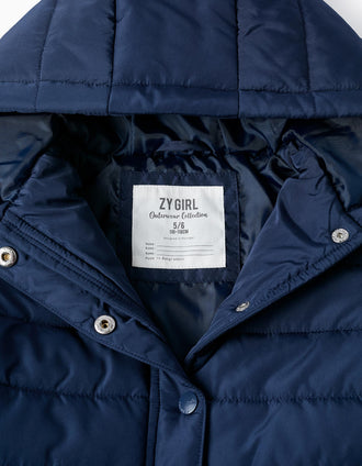 Casaco Acolchoado com Capuz para Menina, Azul Escuro