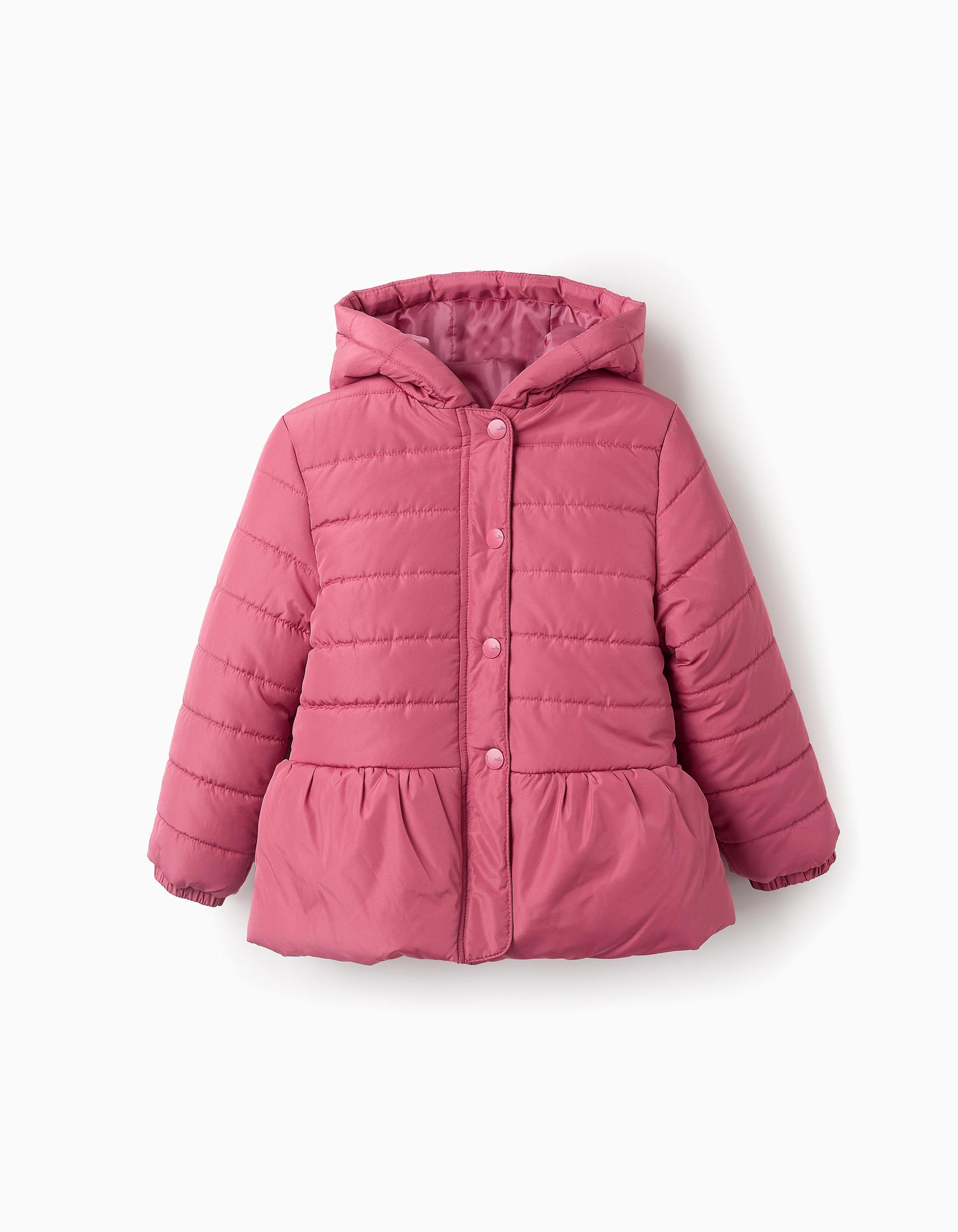 Padded Hooded Jacket with Frills for Girls, Pink