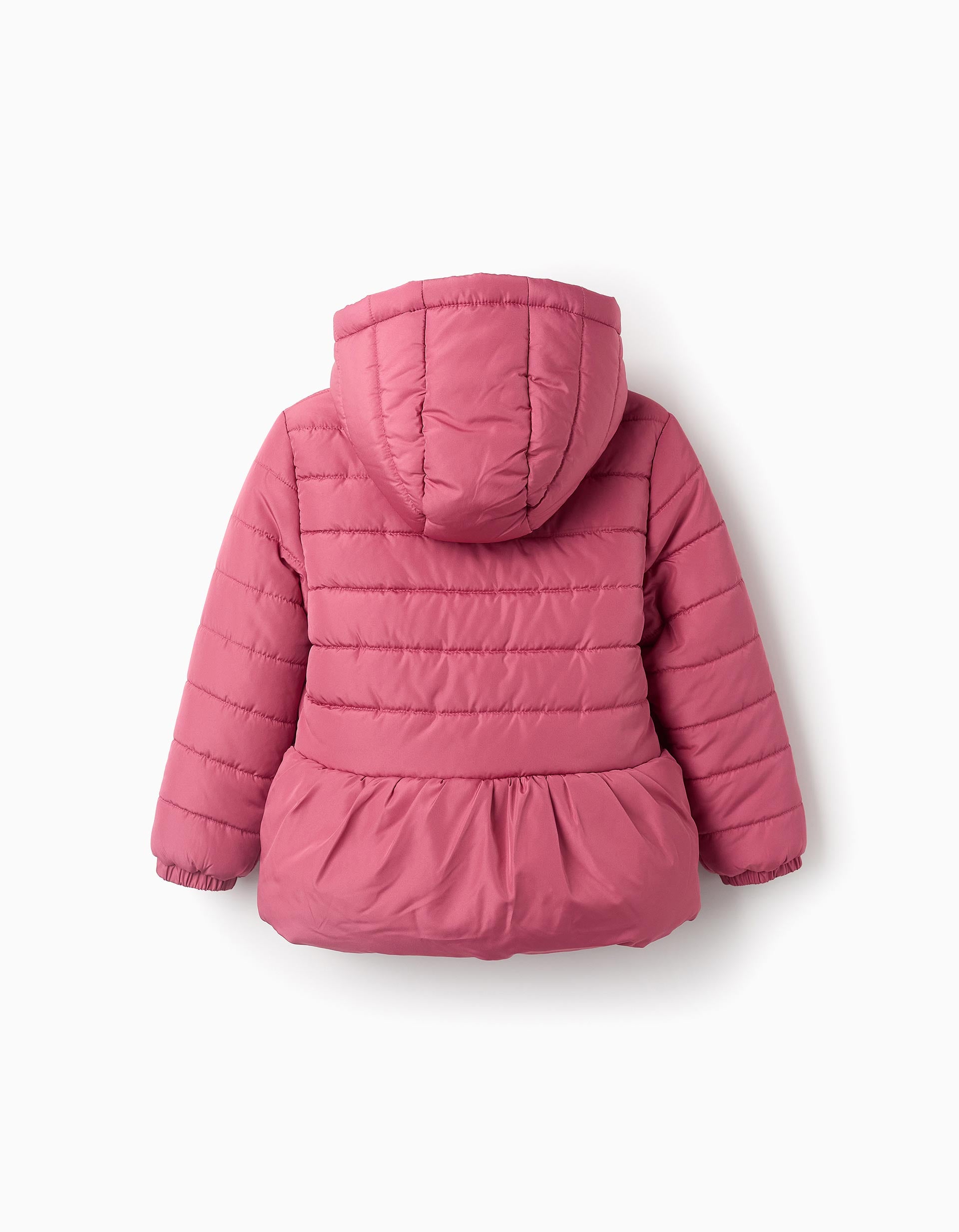 Padded Hooded Jacket with Frills for Girls, Pink